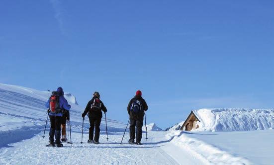 Schneeschuhwanderung Sonntag-Stein Die Gondelbahn der Seilbahnen Sonntag und die Doppelsesselbahn Oberpartnom bringen Sie zum Ausgangspunkt auf 1.750 m.