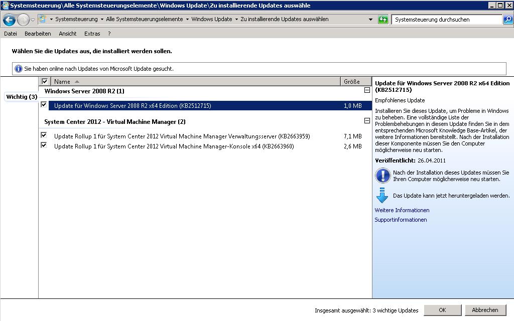 Windows Update / SCVMM 2012 Updates installieren Self Service