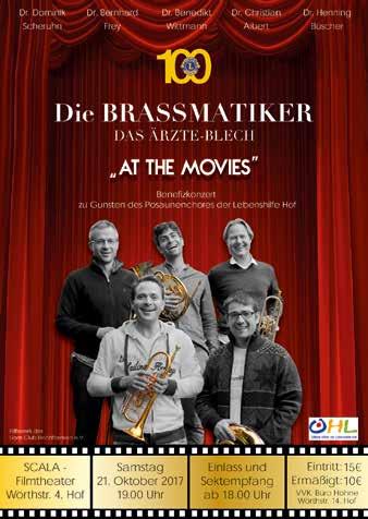 Das Event wird im Scala Kino in Hof stattfinden und das Programm heißt passend zum Konzertsaal Brassmatiker at the movies.