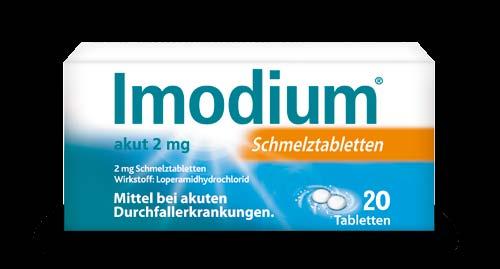 Imodium 2 mg Kapseln; Wirkstoff: 2 mg Loperamidhydrochlorid.
