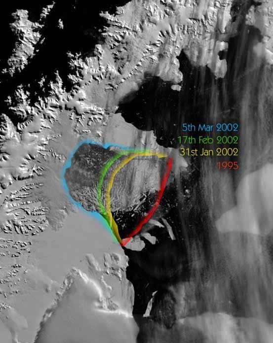 Anstieg des Meeresspiegels Abbruch des Larsen A/B Eisschelfs 16 000 km 2 in Norden der Antarktischen Halbinsel Larsen A