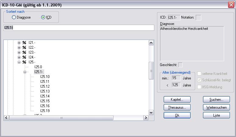 Bestätigen Sie den Dialog mit Nein, so wird die Diagnose mit einem vorangestelltem Prozentzeichen (Notationskennzeichen) trotzdem dokumentiert, gelangt allerdings nicht in die Abrechnung.