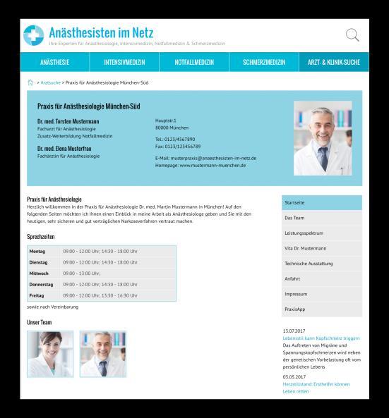 Anästhesist(inn)en aus Praxis & Klinik oder Honorarärzte können hier eine Arzt/Klinik- Homepage buchen &