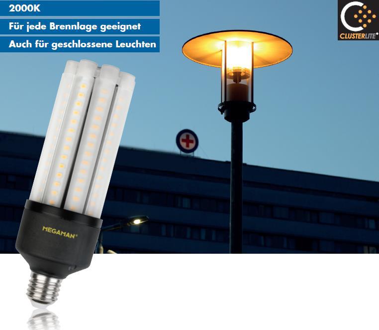 LED-Ersatz für Natriumdampf-Lampen (NAV) MEGAMAN LED-CLUSTERLITE 2000K Frankfurt/M., 18.