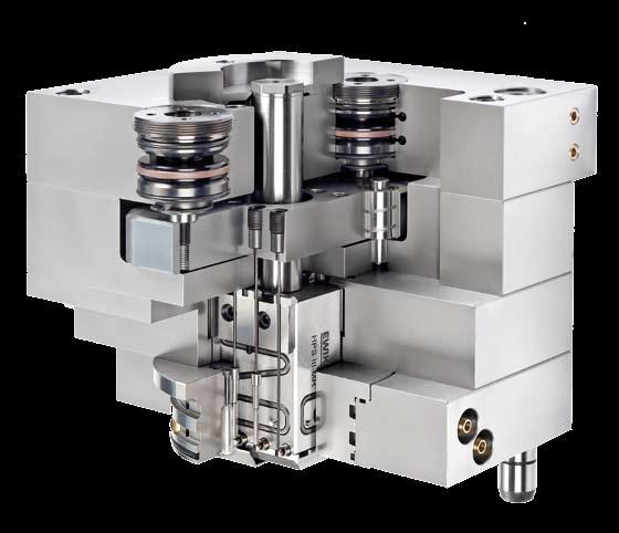 EWIKON Produkte 3 Die Nadelbetätigung erfolgt synchron über eine Hubplattenmechanik. Das garantiert ein exakt gleichmäßiges Öffnen aller Anschnitte und eine hohe Wiederholgenauigkeit.