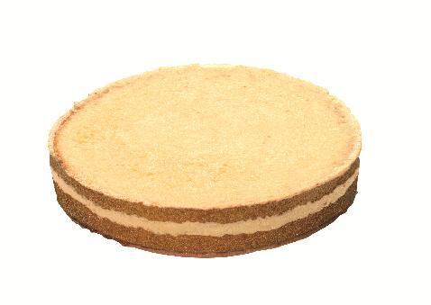 Tortenboden gefüllt mit Vanillesahnecreme Artikel-Nummer: 65617 1100 g / Stück, Ø 27 cm Knuspriger Mürbteigboden, darüber zwei lockere helle