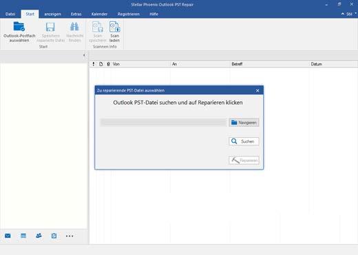 Benutzeroberfläche Stellar Phoenix Outlook PST Repair - Technician hat eine einfache und leicht zu bedienende grafische Benutzeroberfläche (GUI).