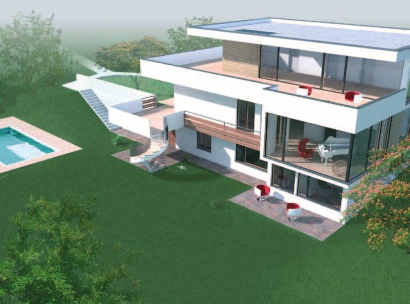 VARIANTE 2 Ausbau-Variante 2 (unverbindliche Visualisierung): bis auf 300 m² erweiterbare Gesamt-Wohnfläche durch einen zusätzlichen Dachgeschossaufbau mit Galerie