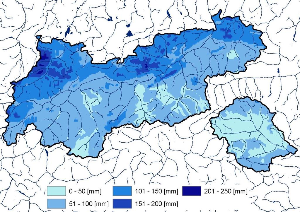 Niederschlag Der Berichtsmonat war im Nordstau und im südlichen Osttirol zu feucht, in den restlichen Landesteilen etwas zu trocken.
