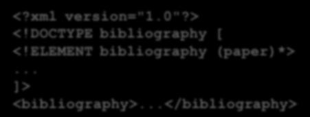 Die DTD kann man auf zwei verschiedene Arten verwenden <?xml version="1.0"?> <!DOCTYPE bibliography [ <!ELEMENT bibliography (paper)*>... ]> <bibliography>...</bibliography> <?