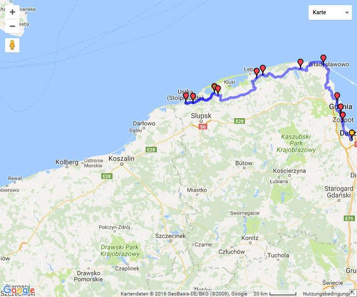 Samstag 04.08.18 Tour Danzig 4a Tag 8 und 9 Danzig- Darlowo 264 Km (evtl. 2 Tage) Abfahrt 04.
