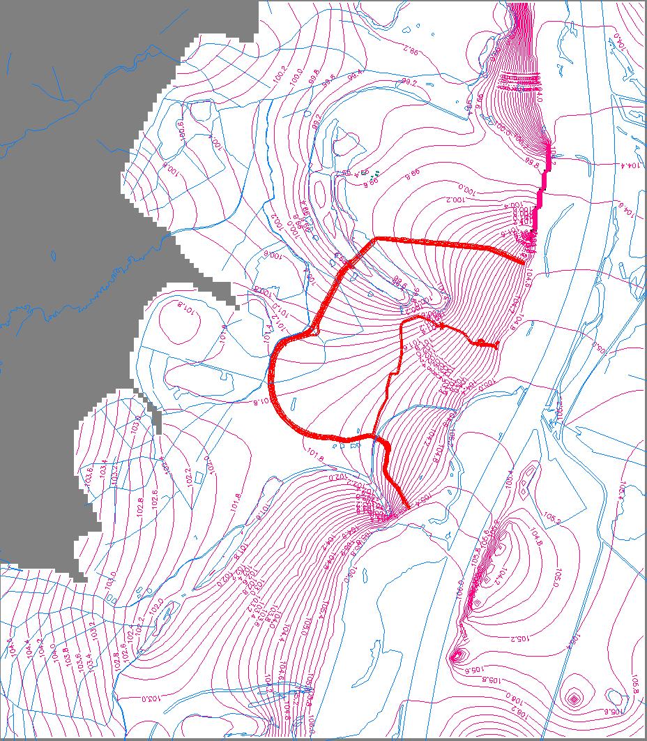 GW-stände ohne Flutpolder Berechnung der Grundwasserhöhen bei Bemessungsbedingungen HQ = 5000 m 3 /s,