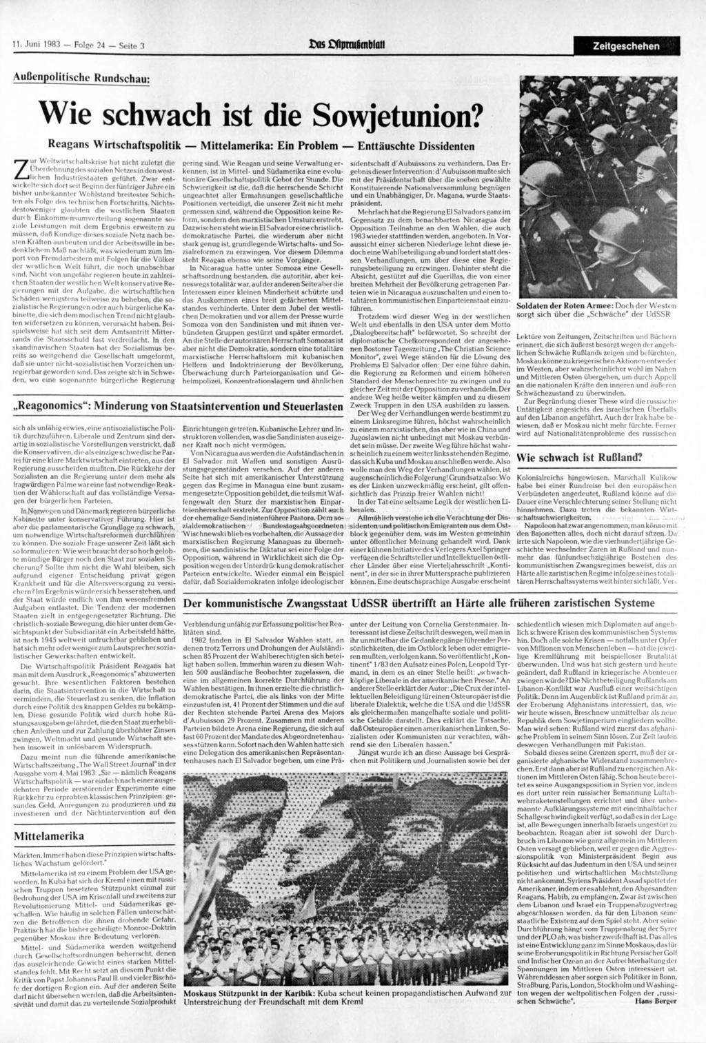 11. 1983 Folge 24 Seite 3 Cos ftpmjfjmblatt Zeitgeschehen Außenpolitische Rundschau: Z Wie schwach ist die Sowjetunion?