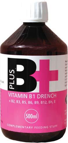 Flüssigkeiten B Vitamin B1 Drench B2, B3, B5, B6, B9, B12, Bh, E B ist eine Mischung aus Vitaminen zur Ergänzung bei Tieren, die an B Vitamin Mangel leiden oder auf eine Ergänzung ansprechen.