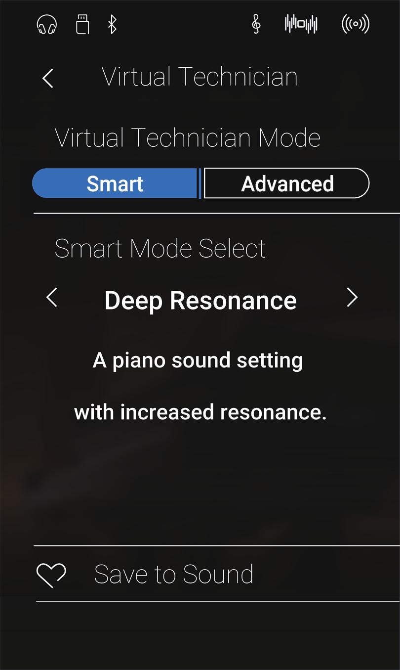 Virtual Technician (Virtueller (Virtueller Techniker) Techniker) Das Virtual Technician Menü beinhaltet eine Vielzahl von Einstellungen, mit denen man den Klangcharakter des NV10 Pianoklangs