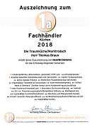 Das Fachgeschäft Die Traumküche wurde vom Düsseldorfer Verlag markt intern mit einer 1a-Urkunde ausgezeichnet.