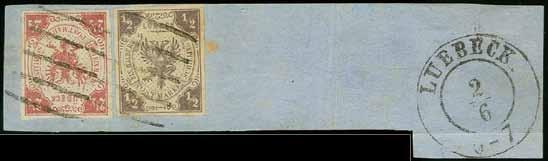 Köhler-Auktion (1931) 1500 9637 6+4 5 ½ Schilling dunkelrötlichgrau und Ausgabe mit Wasserzeichen 2½ mittelmagenta, beide farbfrisch und allseits breitrandig mit jeweils sauber aufgesetztem