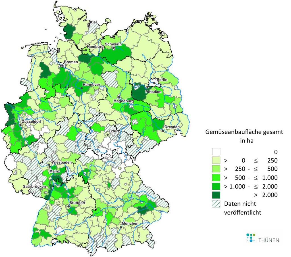 Wichtigste Gemüseanbauregionen Deutschlands, 2012 Region bzw. Landkreis Gemüseanbau, ha Rheinhessen-Pfalz - Rhein-Pfalz-Kreis - LK Germersheim 19.222 11.472 3.609 Düsseldorf -LK Viersen 8.920 3.