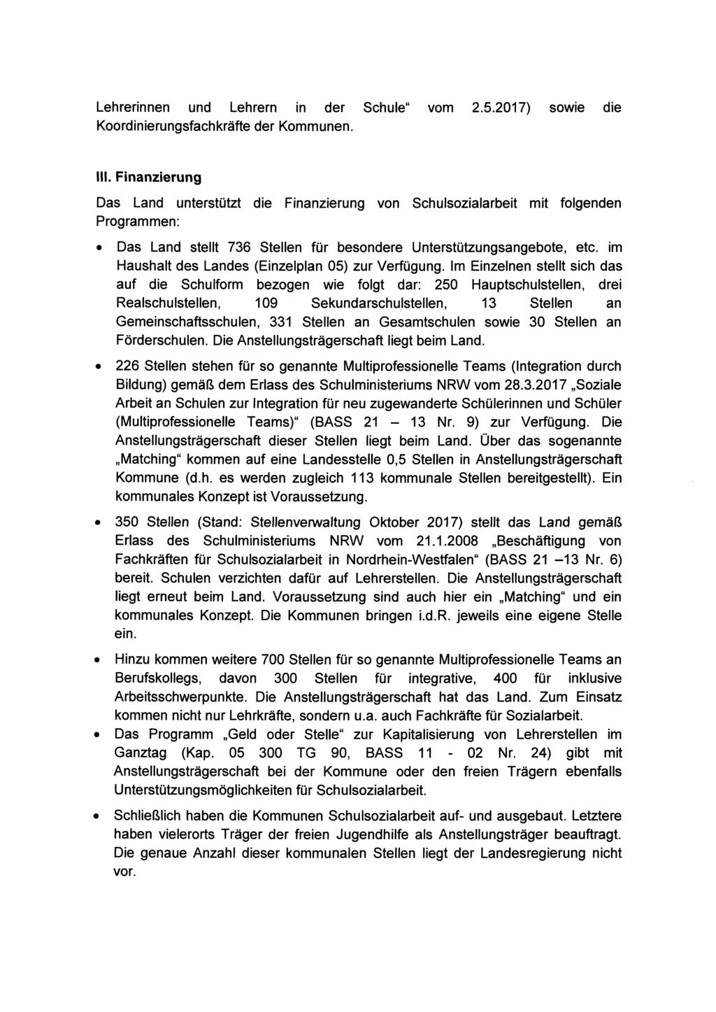 Lehrerinnen und Lehrern in der Schule" vom 2.5.2017) sowie die Koordinierungsfachkräfte der Kommunen. 111.