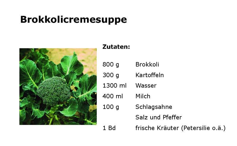 Brokkoli je Teller Packungsangabe 6 % Gemüse