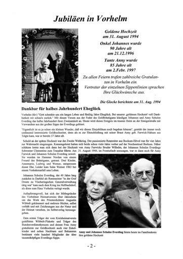 Jubilüen in Vorhelm Dankbar für halbes Jahrhundert Eheglück Goldene Hochzeit am 37. August 1994 Onkel Johannes wurde 90 Jahre alt am 21.12.1996 Tante Anny wurde 85 Jahre alt om 2.Febr.