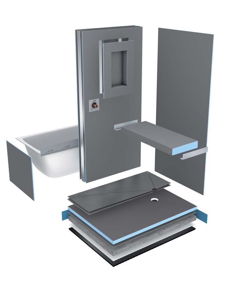 Funktionale Duschnische mit praktischen Sitz- und Ablageflächen sowie angrenzender Badewanne Modularität steht auch bei dieser Duschlösung im Fokus.