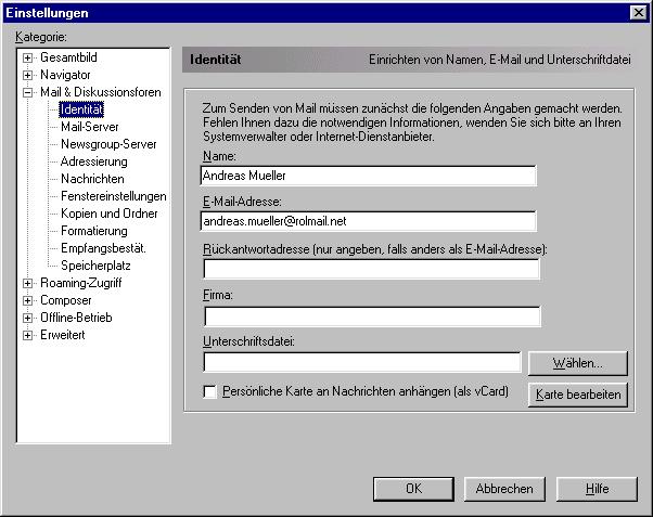 3. Überprüfung der Konfiguration des Mail-Accounts Starten Sie das Objekt Netscape