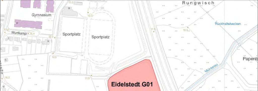 Monitoringflächen im Eimsbüttel Eidelstedt G01 Abbildung 1: Monitoringfläche Eidelstedt G01 im Bezirk Eimsbüttel. Hintergrund: DK5, Landesbetrieb für Geoinformation und Vermessung (LGV), Hamburg.