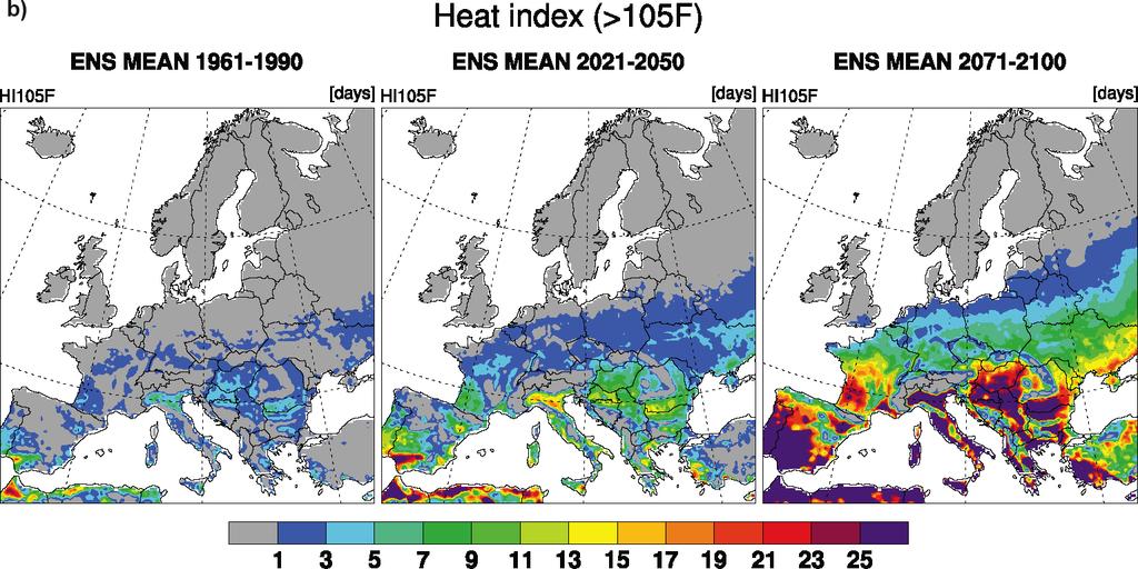 Häufigkeit von Hitzestress Anzahl Sommertage mit fühlbarer Temperatur 42 C (hohes Hitzschlagrisiko) Betroffene Talschaften: Tagus