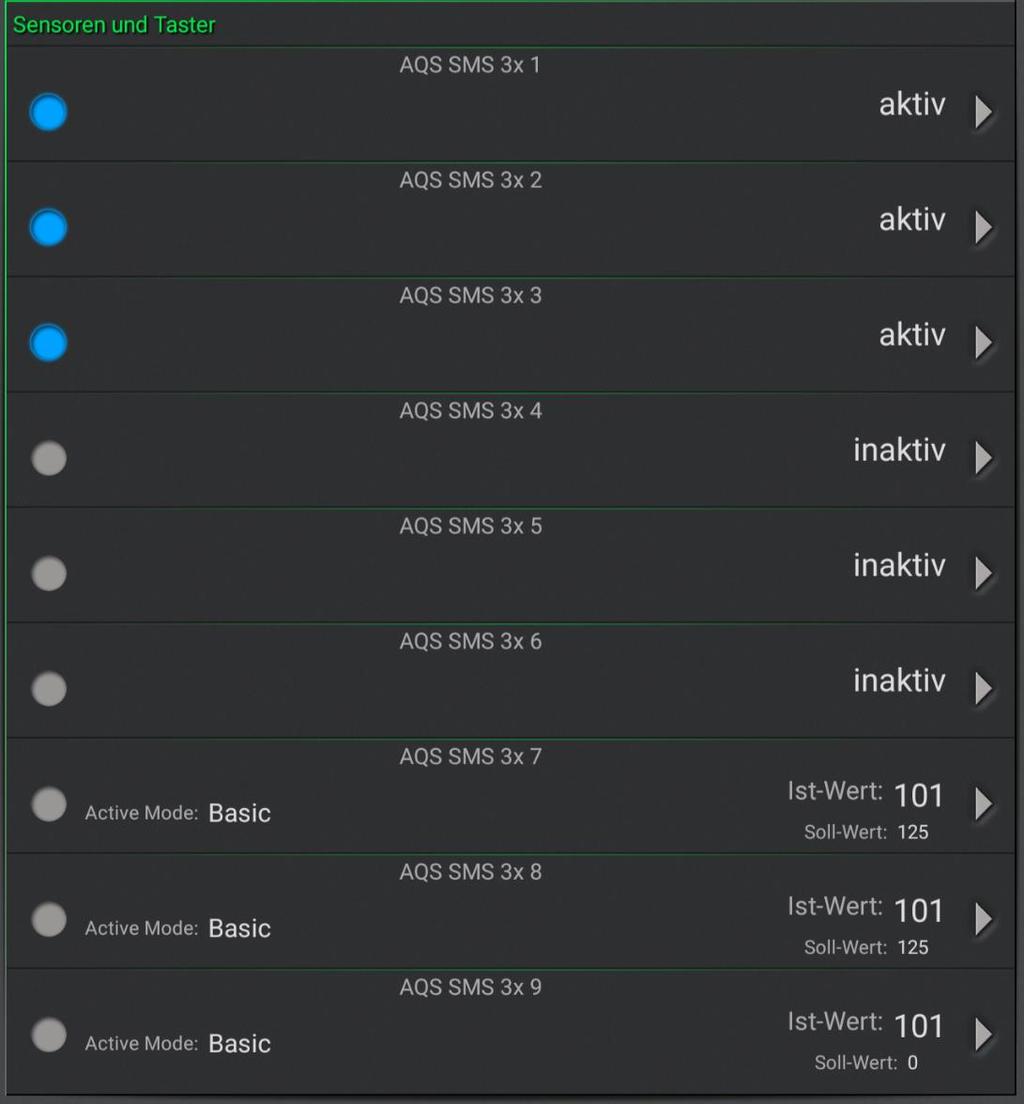 2 Übersicht Anzeige in der APP: Bewegungsmelder Kanal 1 (Multisensor) Bewegungsmelder Kanal 2 (Multisensor) Bewegungsmelder Kanal 3 (Multisensor) Binäreingang Kanal 1 (Taster/Sensor) Binäreingang