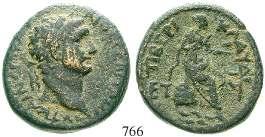 mit Lorbeerkranz; Gegenstempel: Büste des Herakles r. mit Löwenfell / Kopf des Domitian r. mit Lorbeerkranz. BMC 4; RPC 2106. selten.