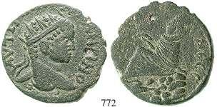 ss 200,- JUDAEA, TIBERIAS 766 Traianus, 98-117 Bronze Jahr 90 = 108-109. 9,35 g. Kopf r. mit Lorbeerkranz / Hygieia r.