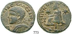 dunkelgrüne Patina. ss 150,- 773 Severus Alexander, 222-235 Bronze. 6,76 g. Drapierte und gepanzerte Büste l.