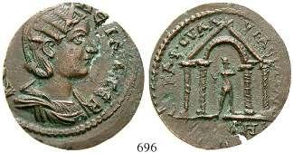 696 Salonina, Frau des Gallienus, +268 Bronze. 7,50 g. Magistrat Claudius F. Sulla als Asiarch. Drapierte Büste r.