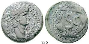 736 Semis, Antiochia, AE. 7,11 g. Kopf r. mit Lorbeerkranz, davor Lituus / SC im Kranz. McAlee 295a; RPC 4307.