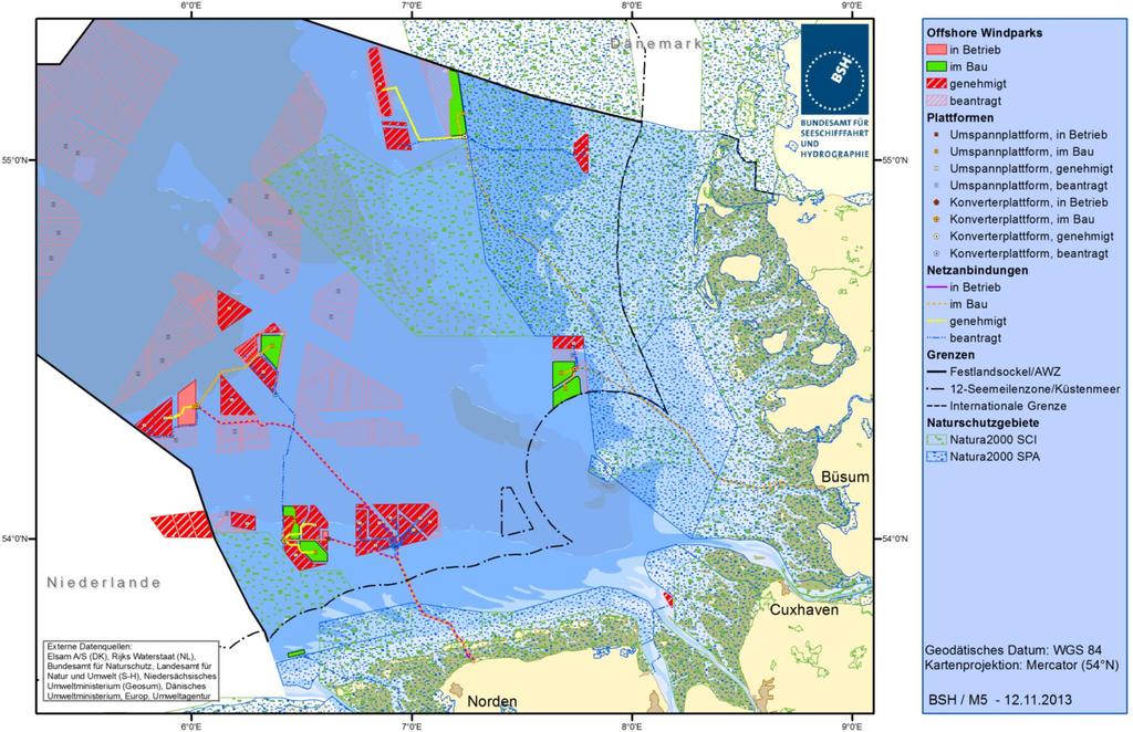 Nordsee: Offshore Windparks, Konverter und Naturschutzgebiete SylWin alpha SylWin beta BorWin
