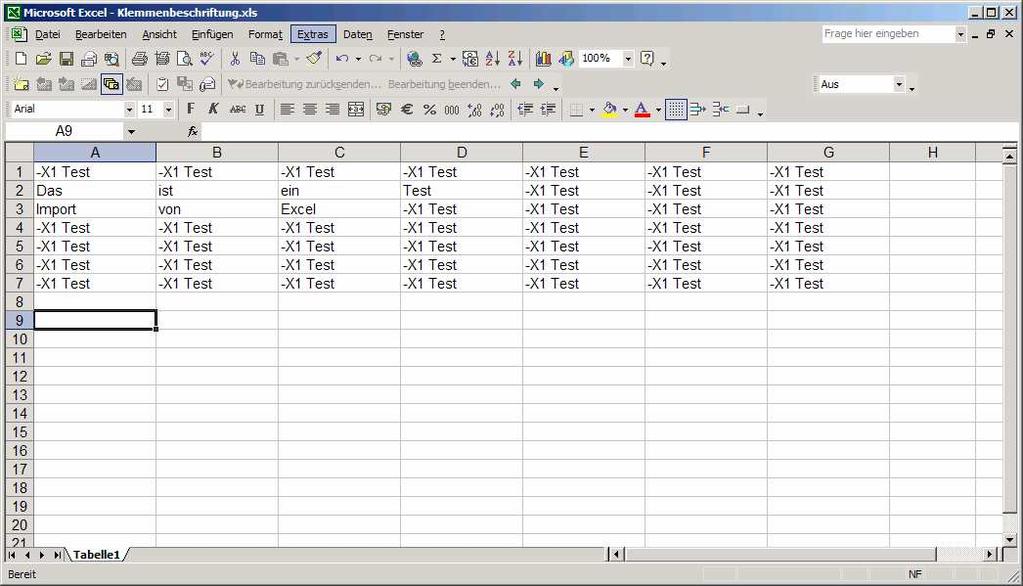 -Materialzuordnung wählen Die Excel Datei kann so wie Bild unten