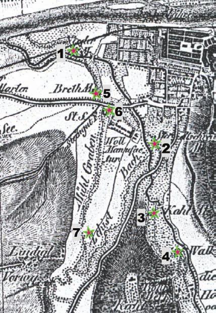 Alte Mühlen an der Gottleuba Seite 50 A+ S. FISCHER 2.6 Stadtgebiet von Pirna Abb. 2.142: Die Mühlen an der Gottleuba und der Seidewitz nach Oberreit 1821 [23].