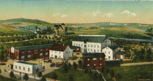 Alte Mühlen an der Gottleuba Seite 76 A+ S. FISCHER Abb. 4.7: Blick auf die Maschinenfabrik von Paul Knauthe in Borna um 1910. Das Gebäude der Schneidemühle ist das dominante weiße Gebäude.