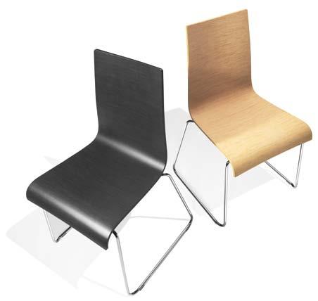 Easy/12 Easy/a Struttura: sedia impilabile con struttura a slitta in acciaio cromato Ø12 mm.. Scocca: multistrato curvato laccato o impiallacciato in essenza o in laminato.