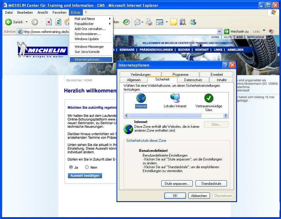 Browsereinstellung / Erweiterungen Folgende Browser werden unterstützt: Internet Explorer ab Version 5.5 Netscape ab Version 7.
