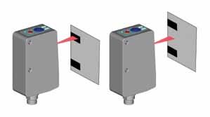 KONTRAST Unterscheidet feine Kontrastunterschiede durch Rot-, Grün- oder Blau-Sender Hochgeschwindigkeitserkennung bis zu 20 µs (25 khz) und 10 µs Jitter Koaxiales Optiksystem für eine präzise