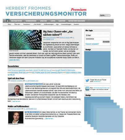 Online-Anzeigen auf der Website www.versicherungsmonitor.de Anzeigen auf der Website sind auch für Nicht-Premium-Kunden sichtbar.