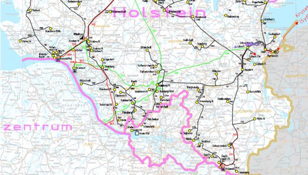 200 km) 13 Umspannwerks-Projekte 3 HGÜ Projekte (~ 800 km Nord-Süd) existing 380-kV-line Büttel new 380-kV-line new 380-kV-line in