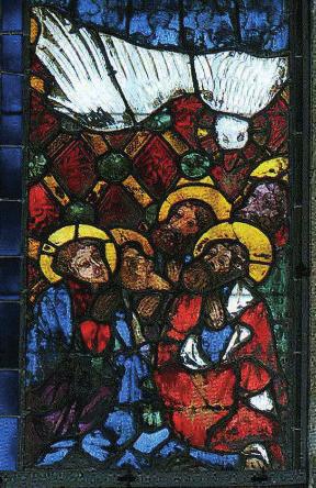 1400 Die Verglasung des Ostchores wird mit dem Passions- und Symbolfenster