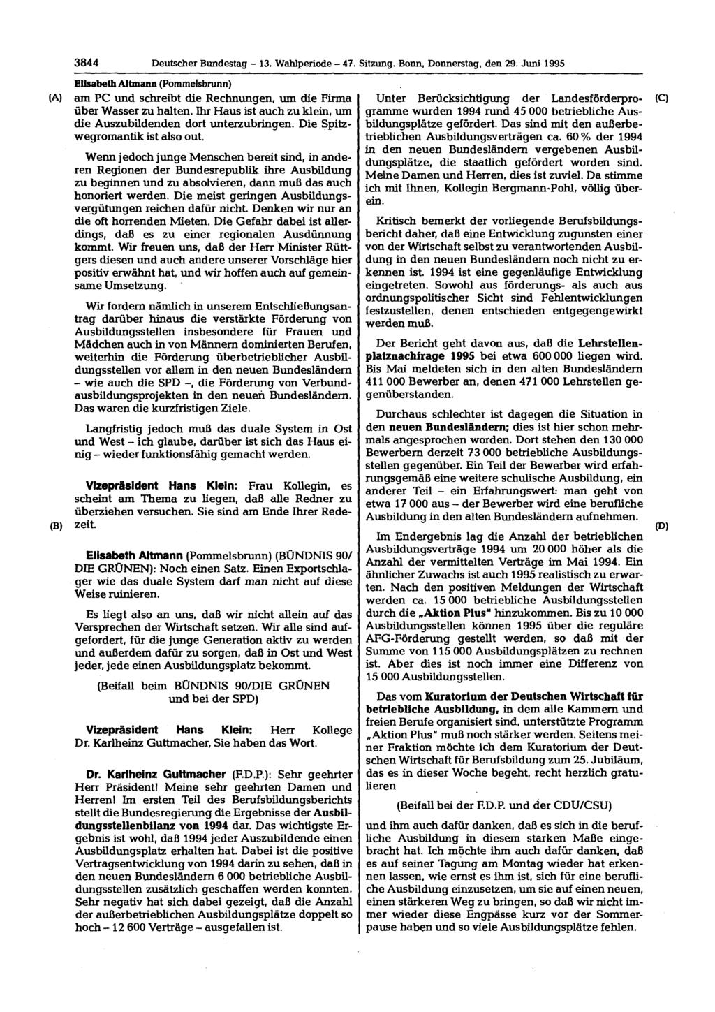 3844 Deutscher Bundestag - 13. Wahlperiode - 47. Sitzung. Bonn, Donnerstag, den 29. Juni 1995 Elisabeth Altmann (Pommelsbrunn) am PC und schreibt die Rechnungen, um die Firma über Wasser zu halten.