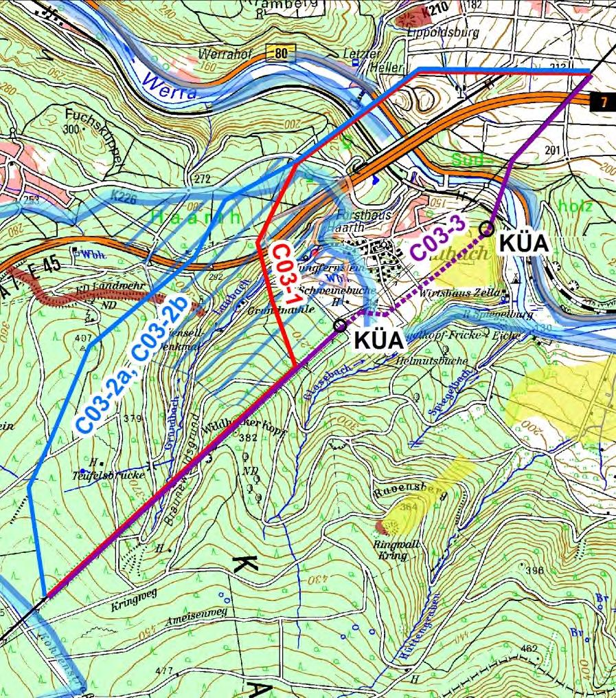Abschnitt C, Variantenbereich C03 - Laubach Schutzgut Boden/Wasser: C03-1 - Querung WSG Zone II auf 0,3 km