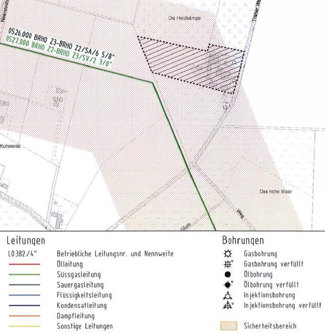 6 ExxonMobil, Hannover, 07.06.2016 In die Planzeichnung werden nachrichtlich die Sauergasleitung und der 50 m-sicherheitsbereich aufgenommen.
