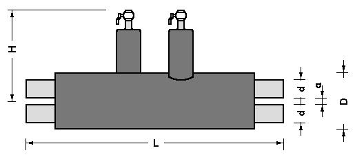 2.3.4 KMR- Doppelrohr- Entleerung Tabelle 16 Mediumstahlrohr Mantelrohr d L H Katalogbezeichnung Aussendurchmesser Aussendurchmesser D Durchmesser des Entleerungsventils mm mm mm mm mm 40 48,3+48,3