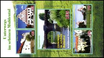 14. März 2013 - Block "Unterwegs im Muldental" Auflage 300 Stück - MiNr Block "Unterwegs im Muldental", 5 Werte 45/45/70/70/135 Cent, selbstk.